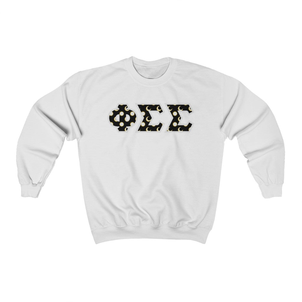 Phi Sigma Sigma Printed Letters | Sun and Moon Crewneck