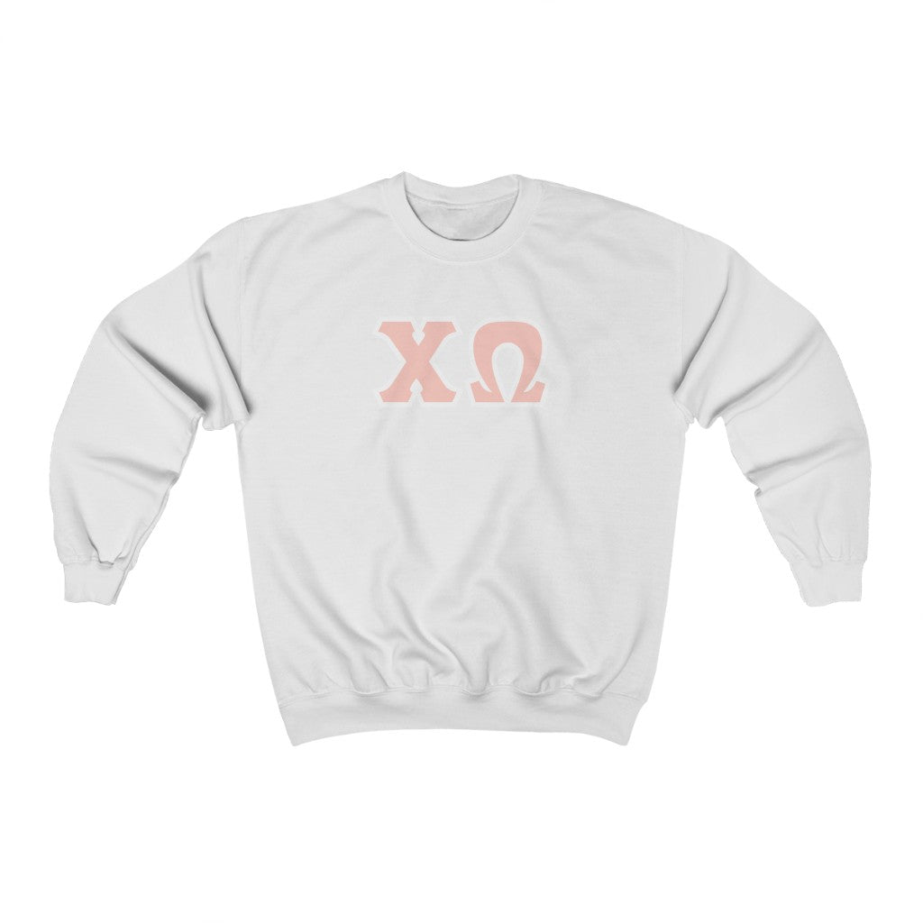 Chi Omega Printed Letters | Peach & White Border Crewneck