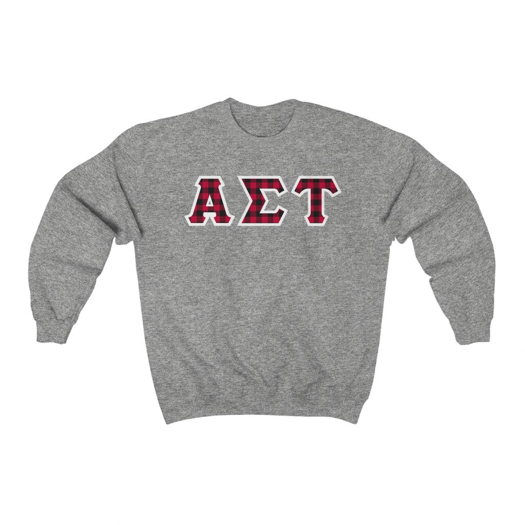 Alpha Sigma Tau Printed Letters | Buffalo Plaid Crewnecks