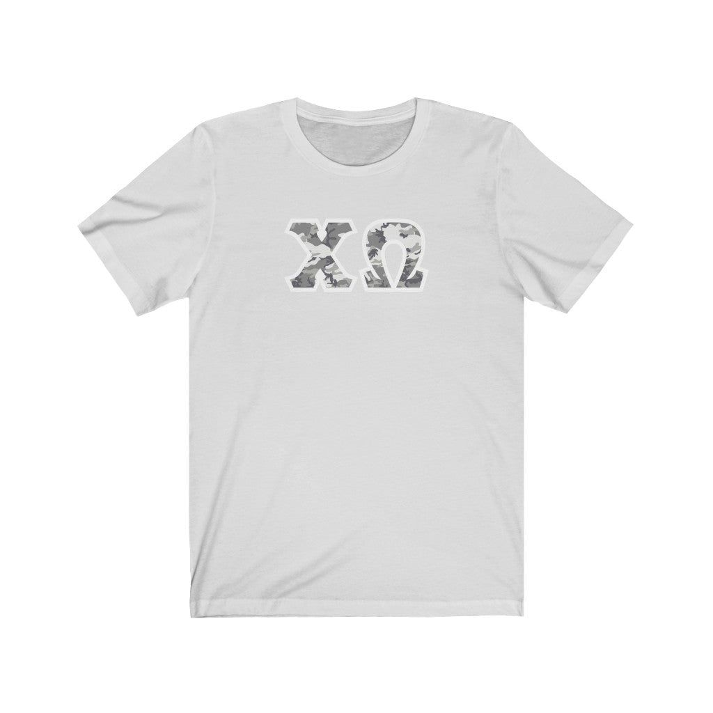 Chi Omega Printed Letters | Winter Camo T-Shirt