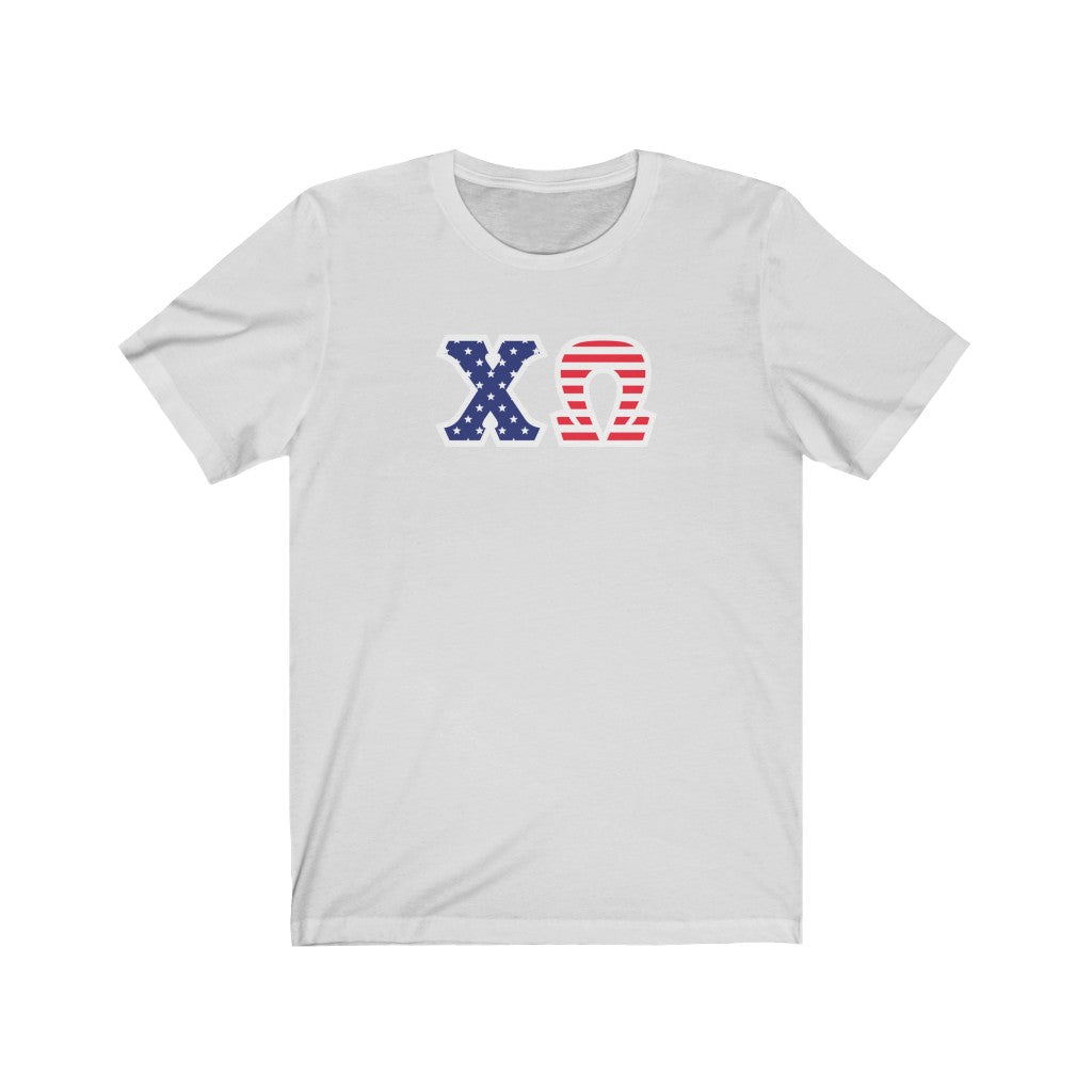 Chi Omega Printed Letters | American Flag T-Shirt