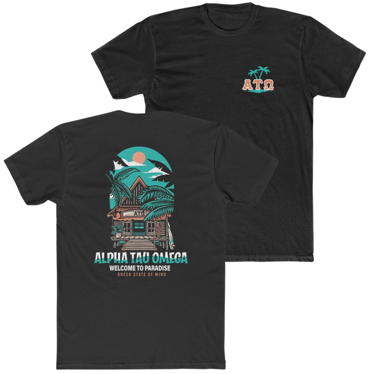 Black Alpha Tau Omega Graphic T-Shirt | Welcome to Paradise | Alpha Tau Omega Apparel 