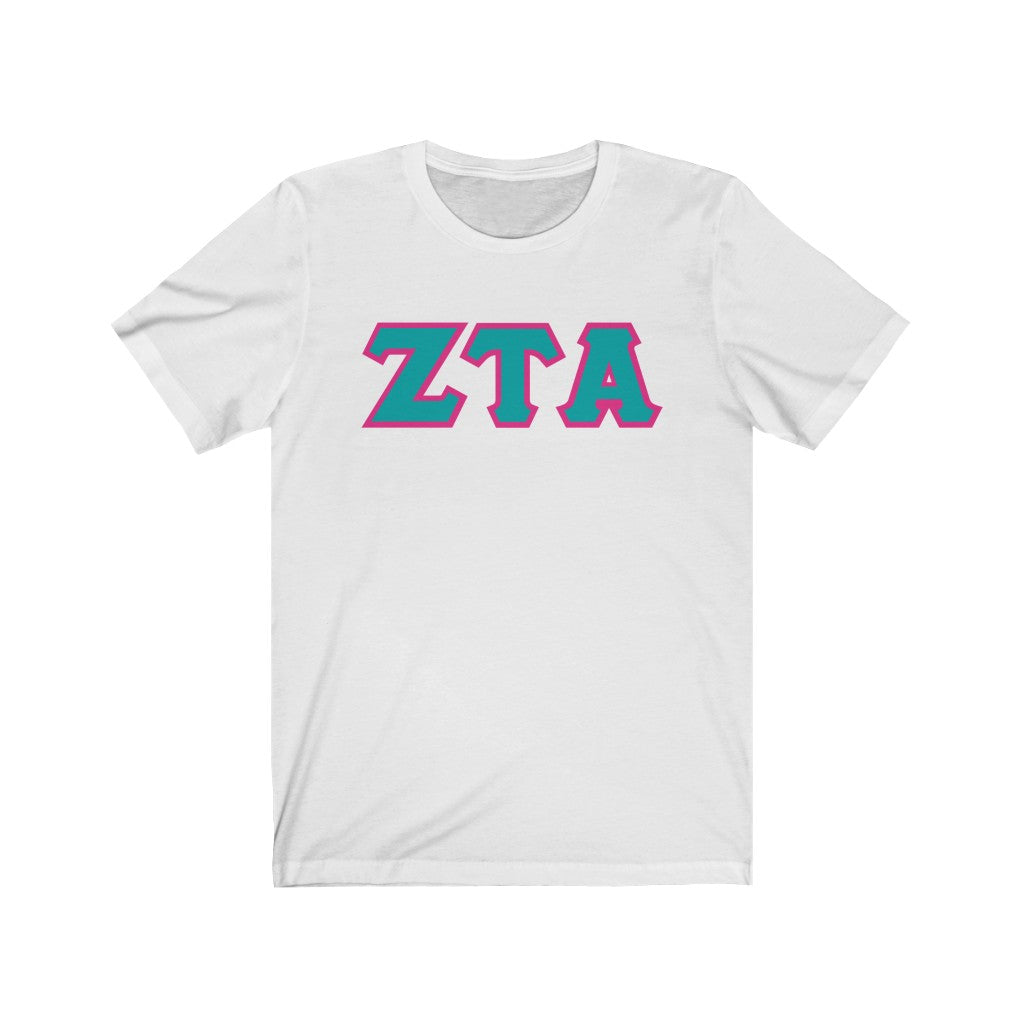 ZTA Printed Letters | Turquoise & Hot Pink Border T-Shirt