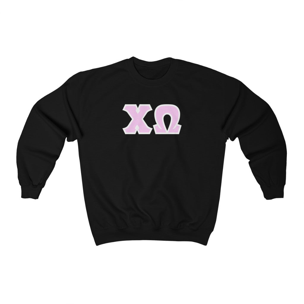 Chi Omega Printed Letters | Pink with White Border Crewneck