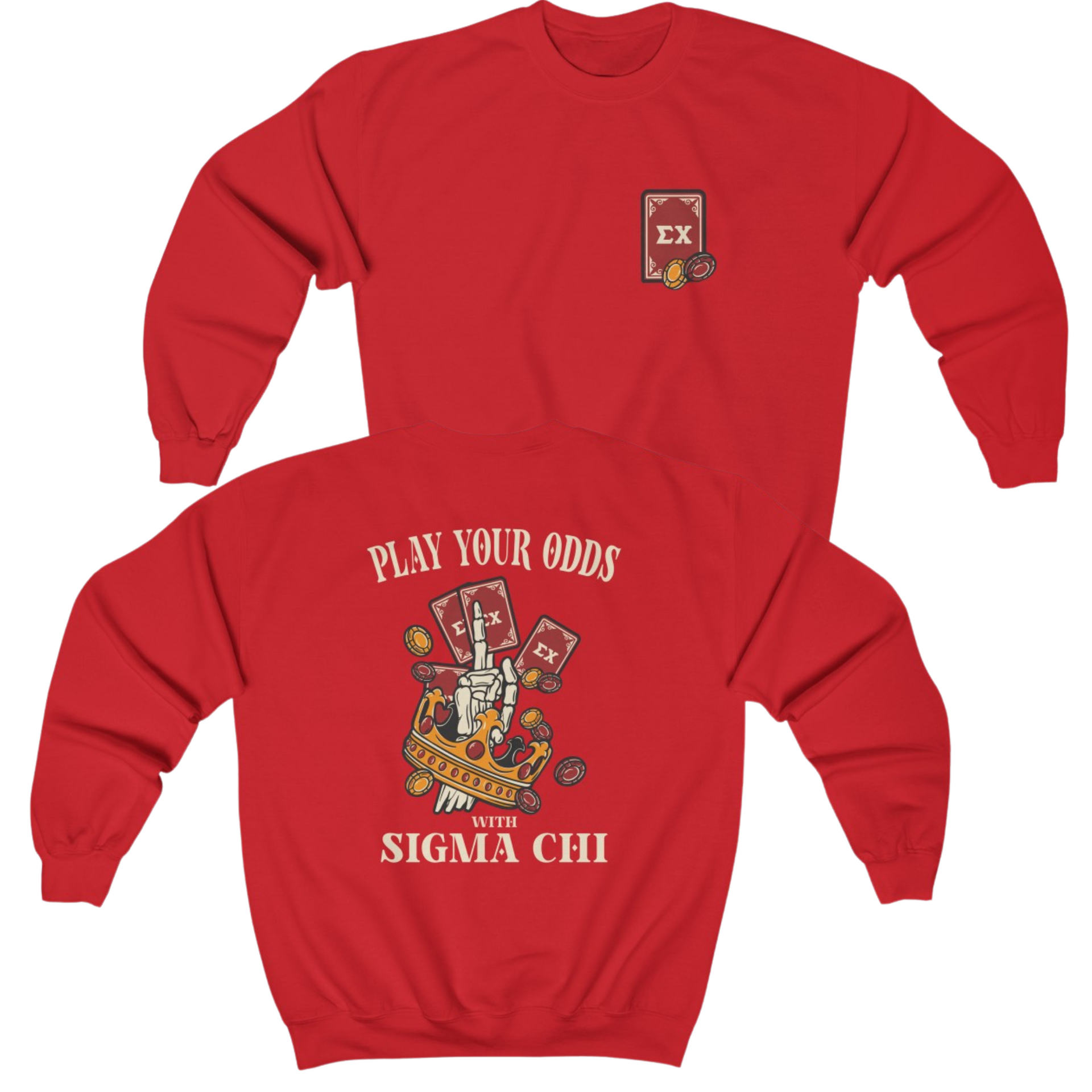 red Sigma Chi Graphic Crewneck Sweatshirt | Play Your Odds | Sigma Chi Fraternity Merch House