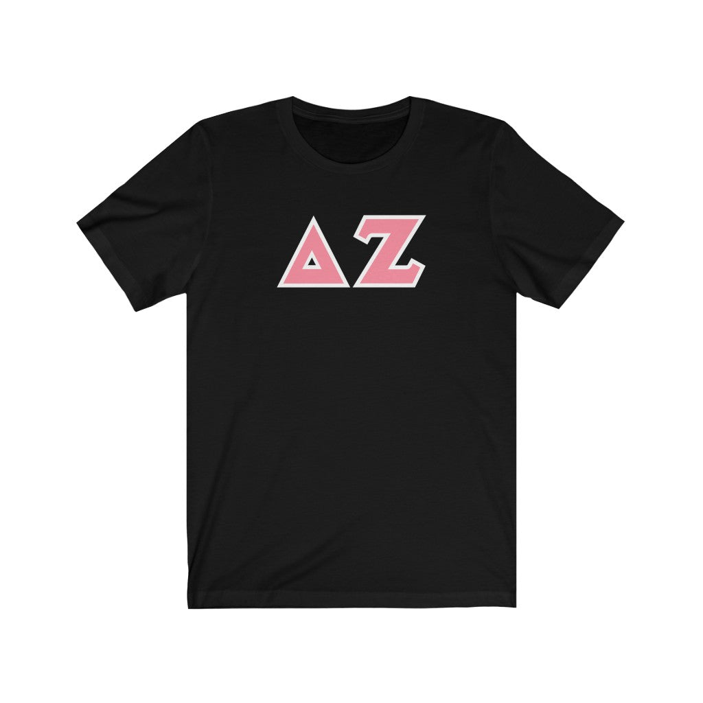 Delta Zeta Printed Letters | Pink & White Border T-Shirt