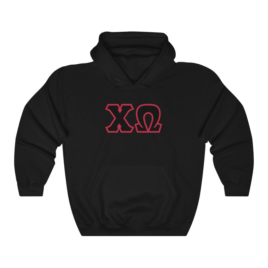 Chi Omega Print Letters | Black & Cardinal Border Hoodie