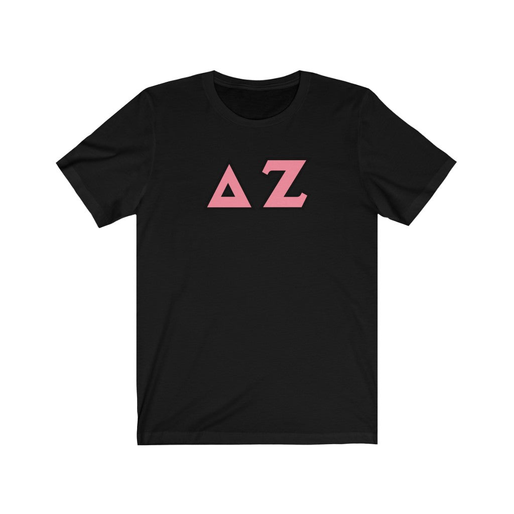 Delta Zeta Printed Letters | Pink & Black Border T-Shirt