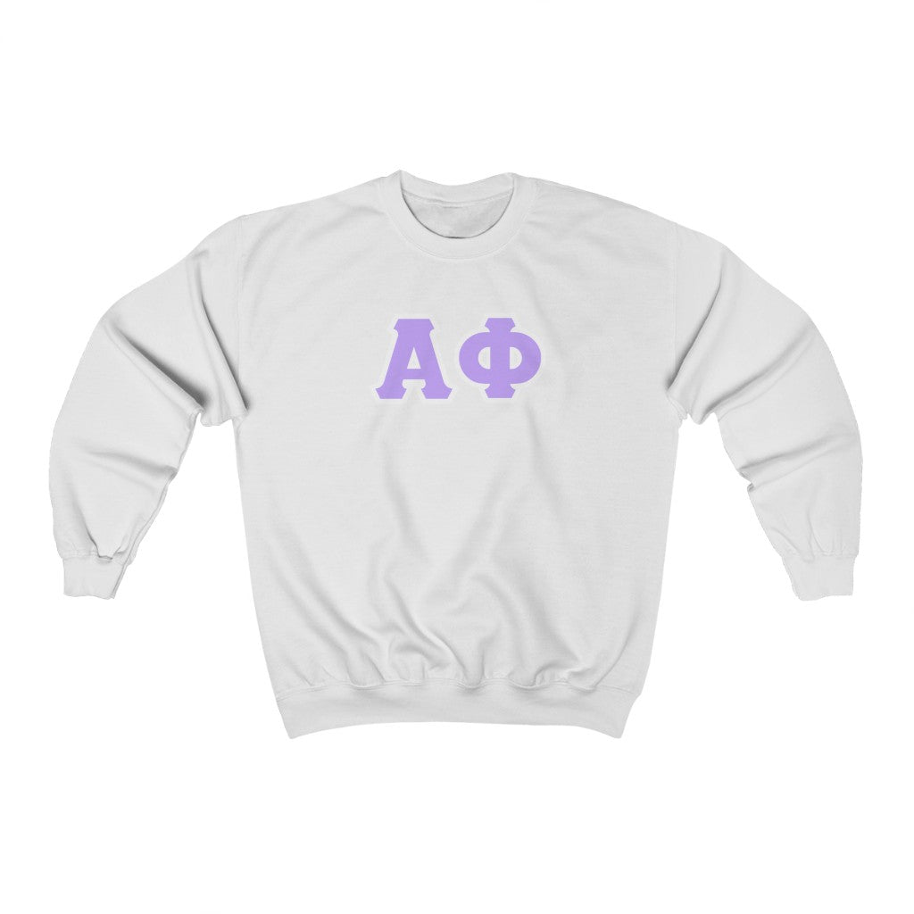 Alpha Phi Printed Letters | Violet & White Border Crewneck