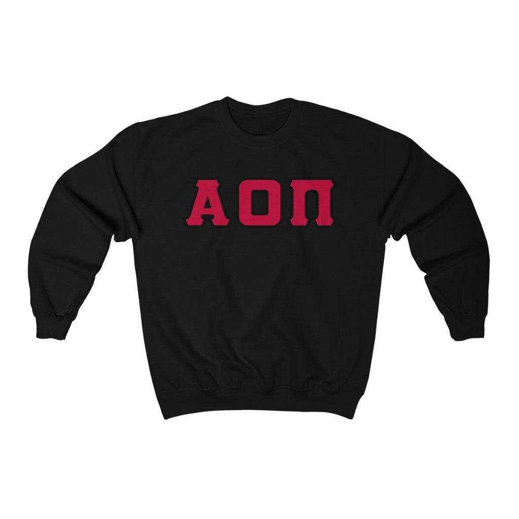 AOII Printed Letters | Cardinal with Black Border Crewneck