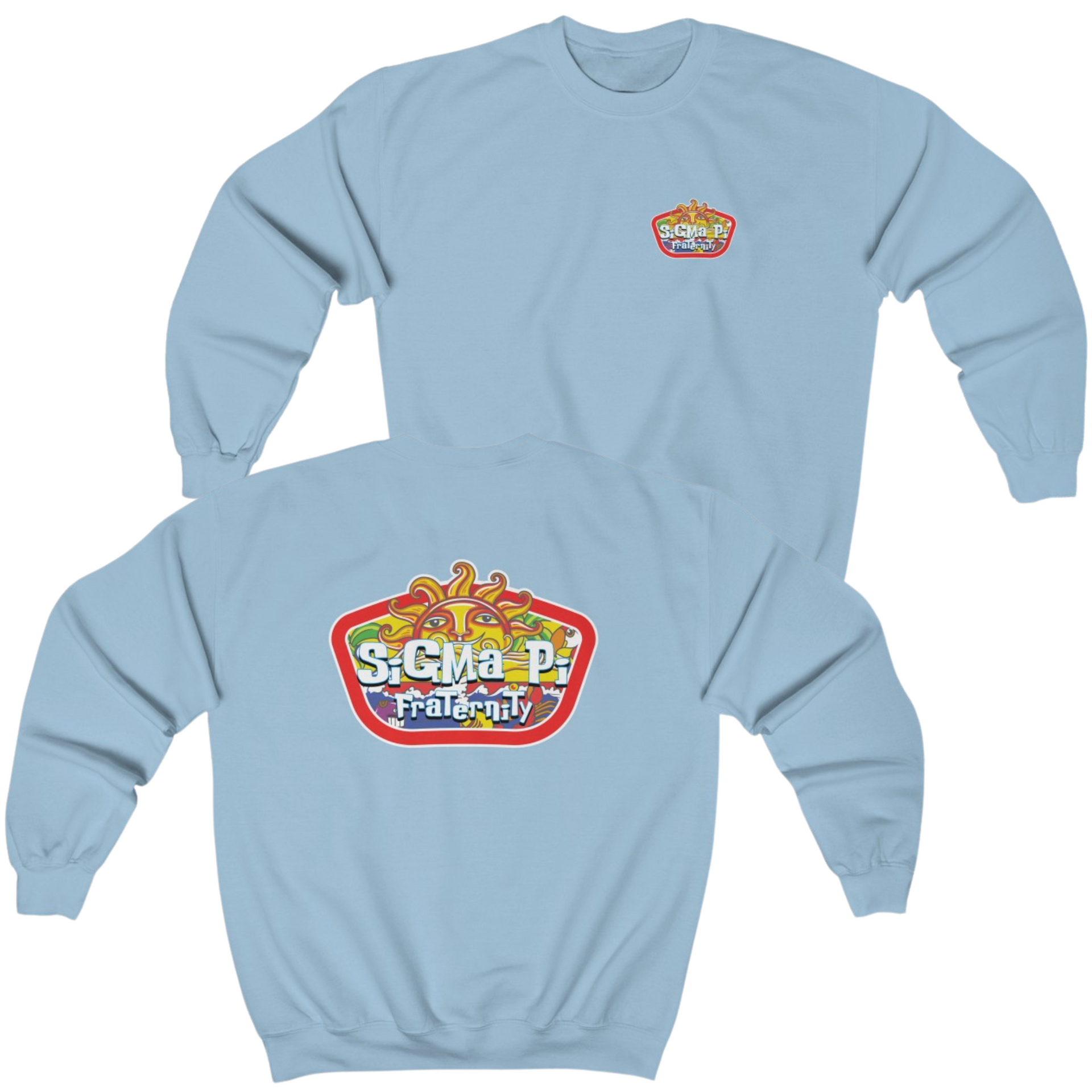 Light Blue Sigma Pi Graphic Crewneck Sweatshirt | Summer Sol | Sigma Pi Apparel and Merchandise