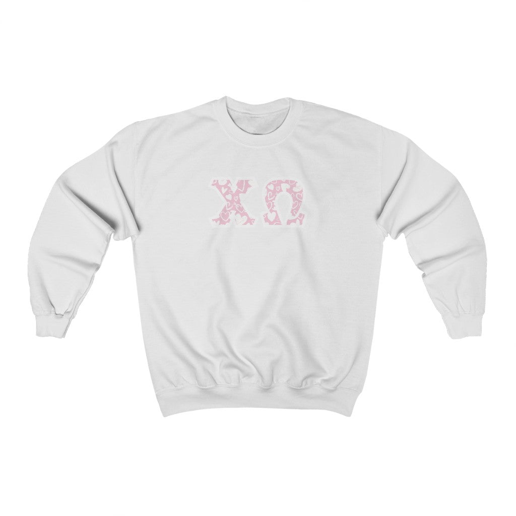 Chi Omega Printed Letters | Chalky Hearts Crewneck