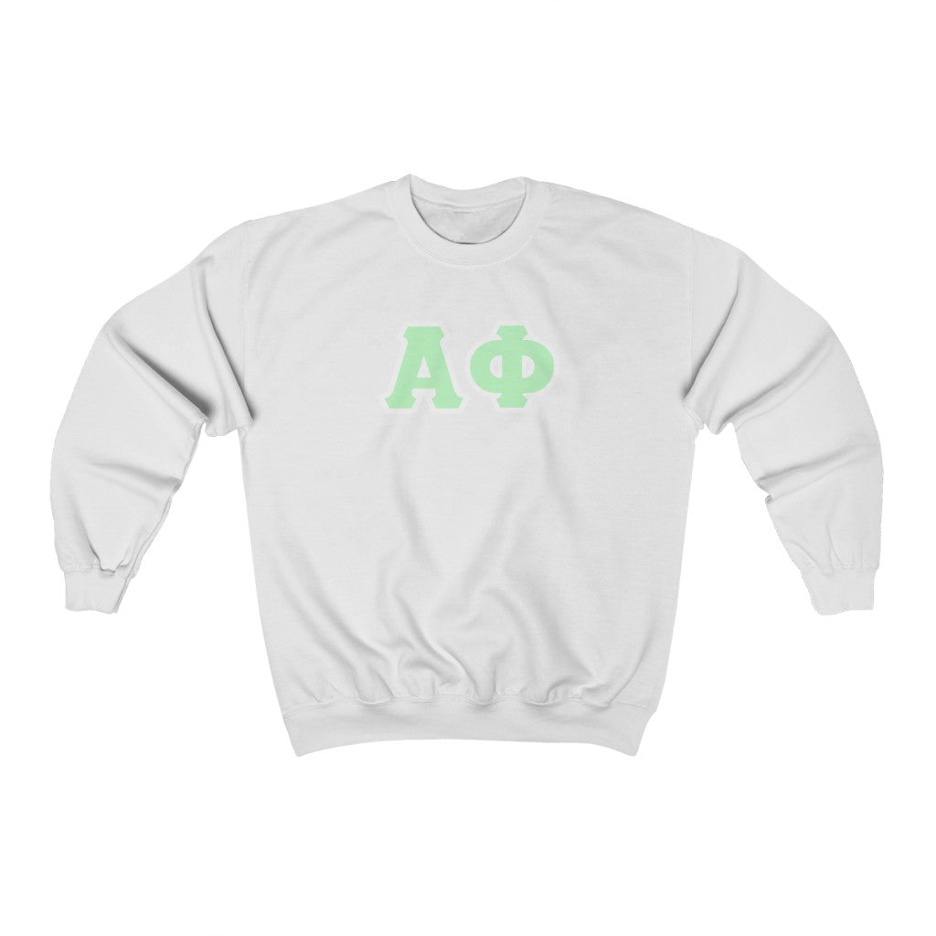 Alpha Phi Printed Letters | Mint with White Border Crewneck