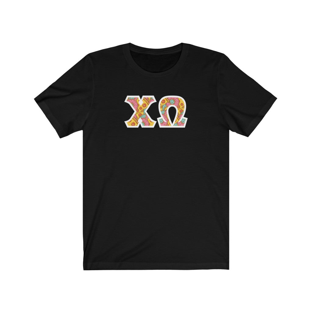 Chi Omega Printed Letters | Pizza and Donuts T-Shirt