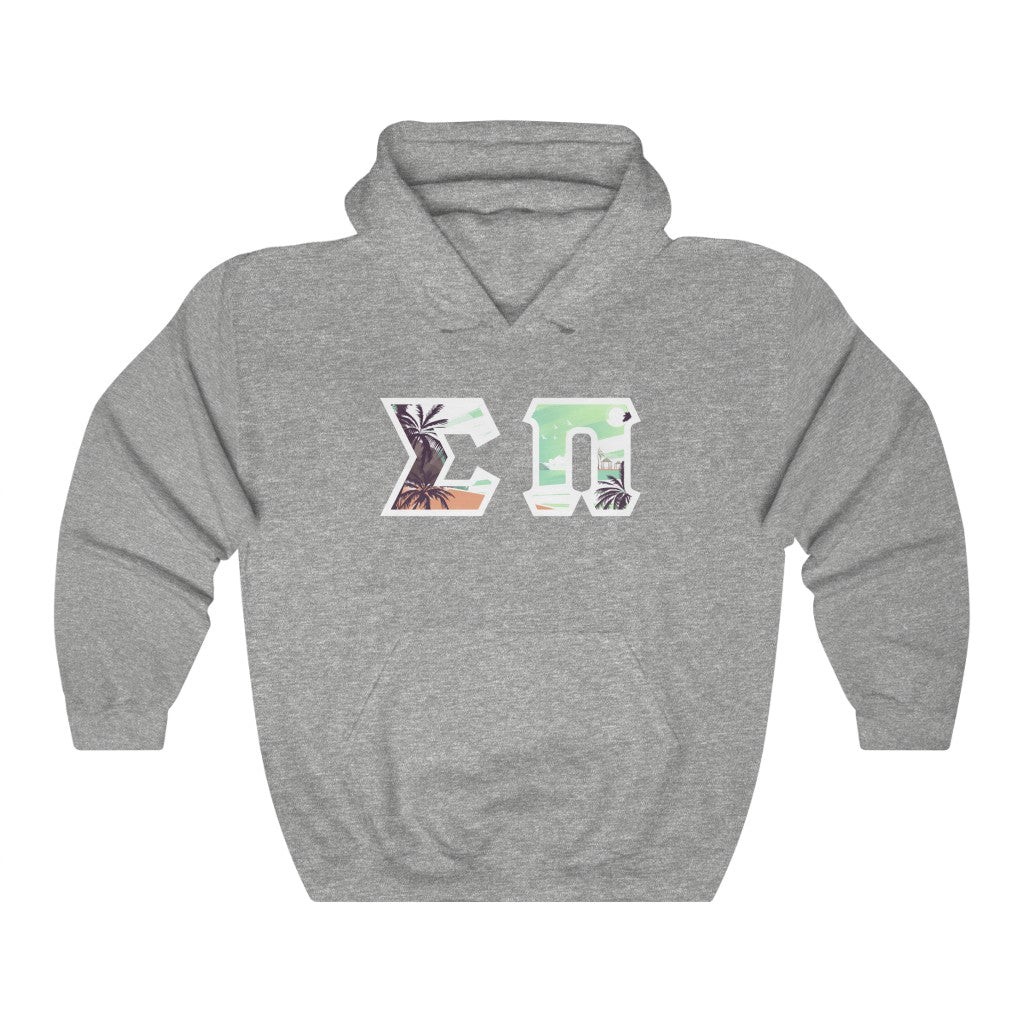 Sigma Pi Printed Letter Hoodie | Tropical Pattern