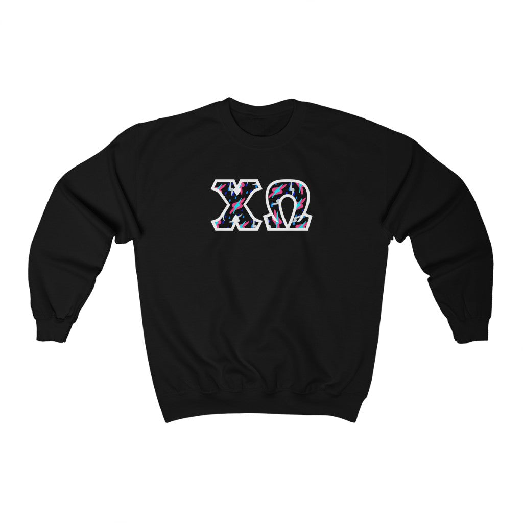 Chi Omega Printed Letters | Bayside Black Crewneck