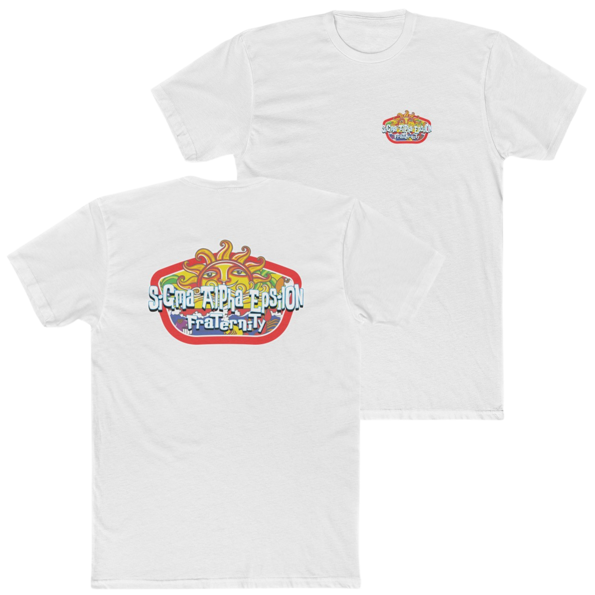 white Sigma Alpha Epsilon Graphic T-Shirt | Summer Sol | Sigma Alpha Epsilon Clothing and Merchandise