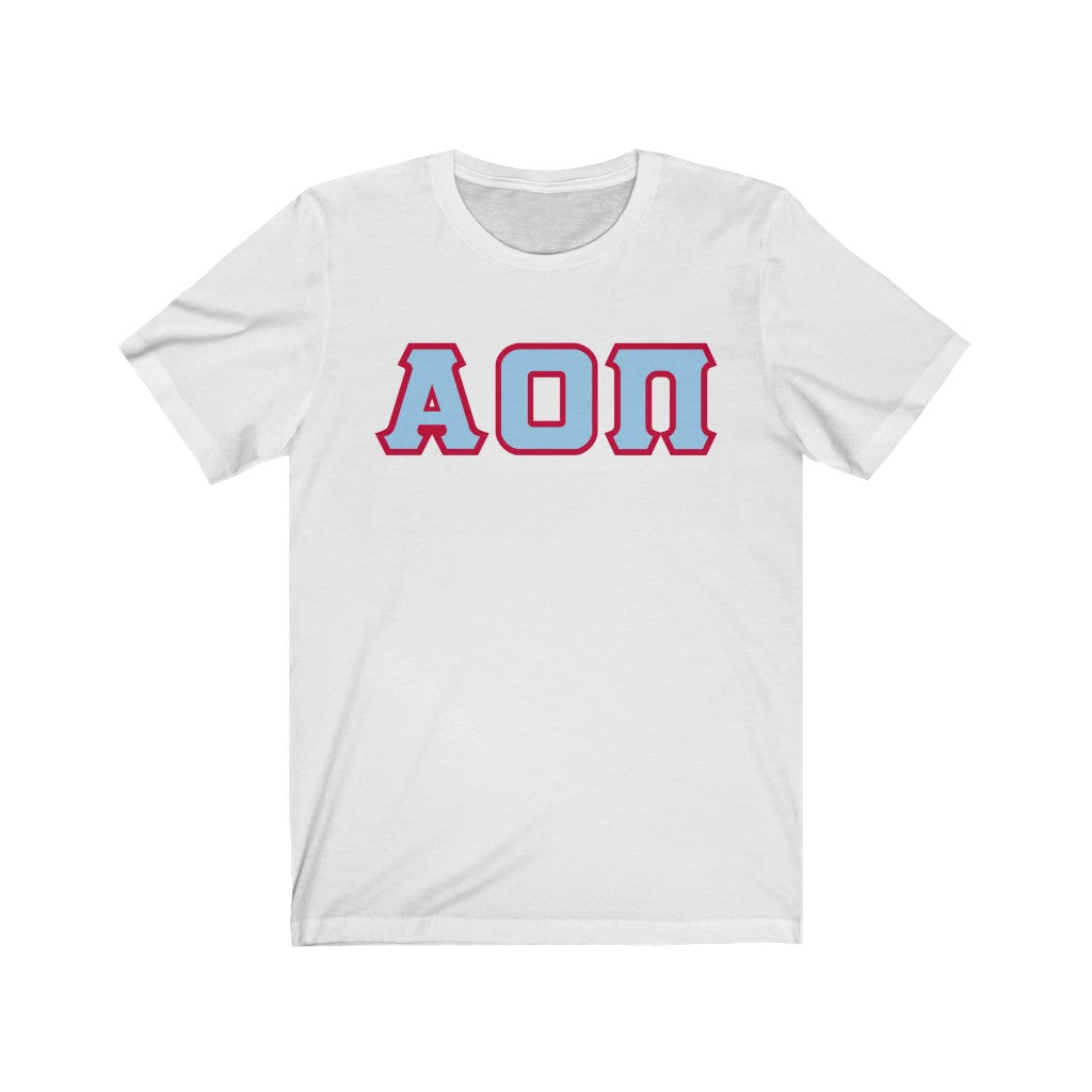 AOII Printed Letters | Light Blue with Red Border T-Shirt