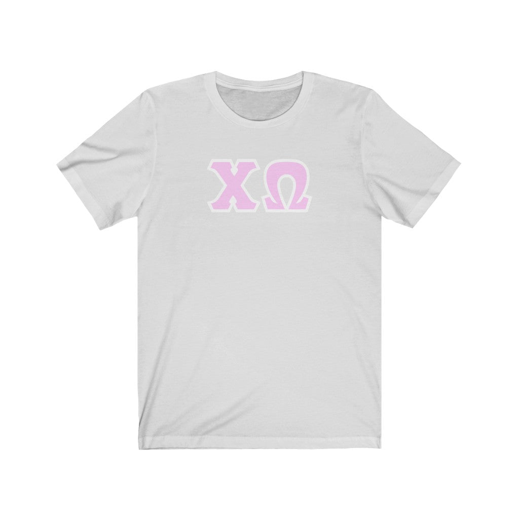 Chi Omega Printed Letters | Pink with White Border T-Shirt