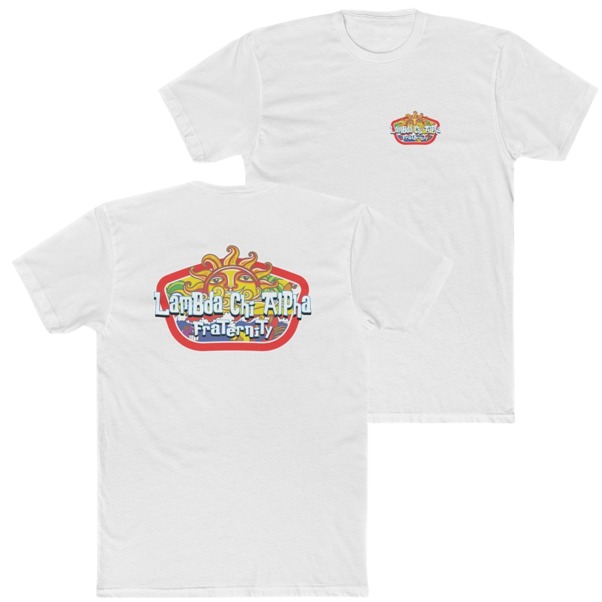 white Lambda Chi Alpha Graphic T-Shirt | Summer Sol | Lambda Chi Alpha Fraternity Shirt 