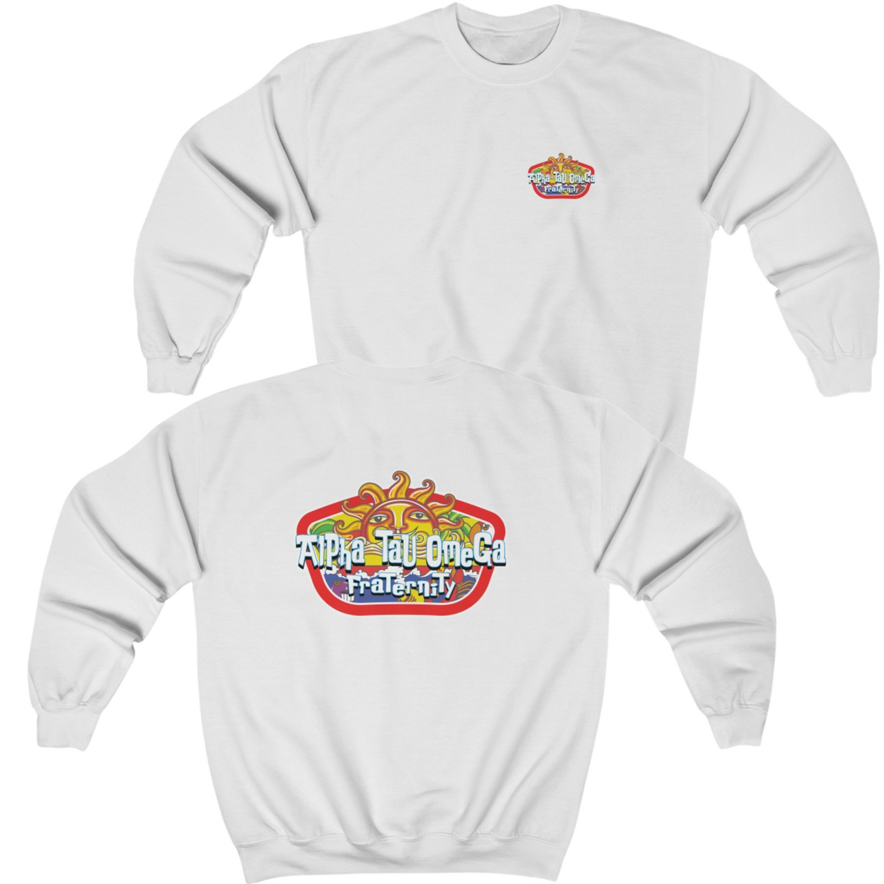 White Alpha Tau Omega Graphic Crewneck Sweatshirt | Summer Sol | Alpha Tau Omega Merchandise 