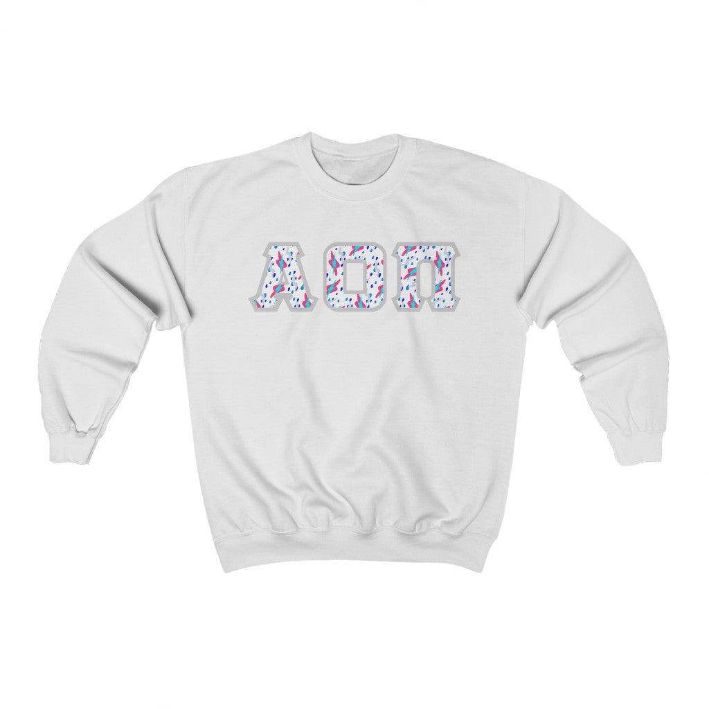 AOII Printed Letters | Bayside White Crewneck