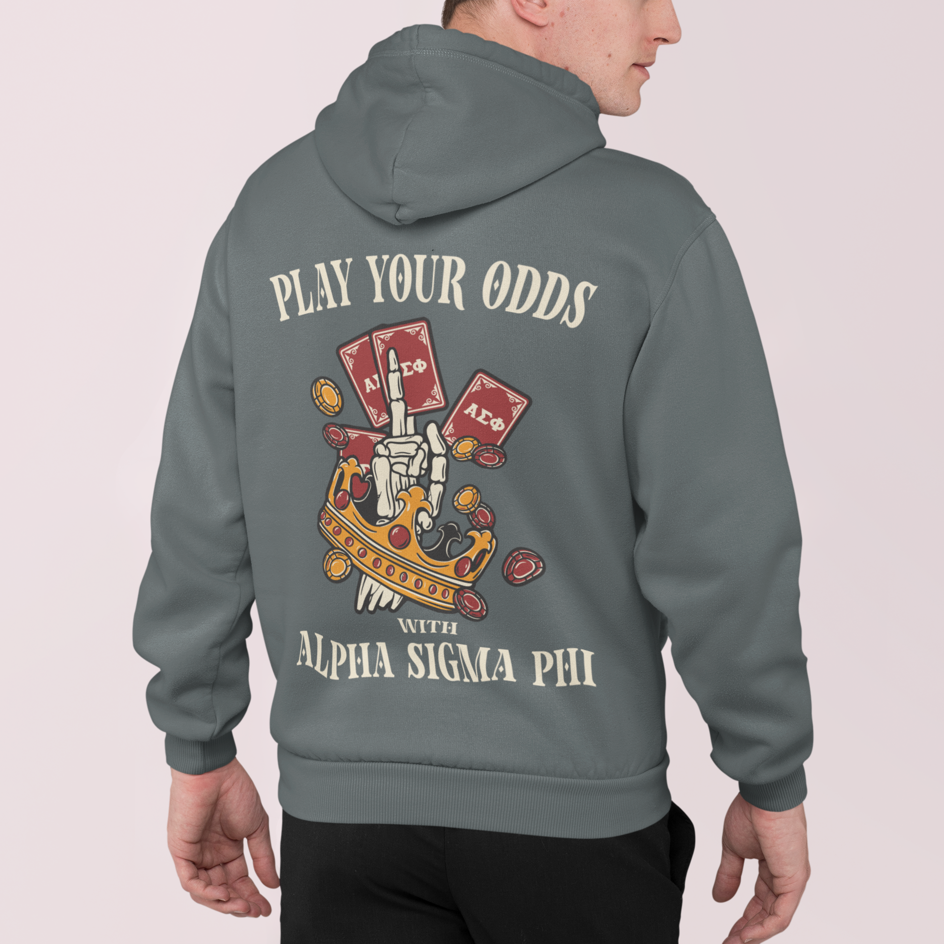 Alpha Sigma Phi Graphic Hoodie | Play Your Odds | Alpha Sigma Phi Fraternity Hoodie back model 