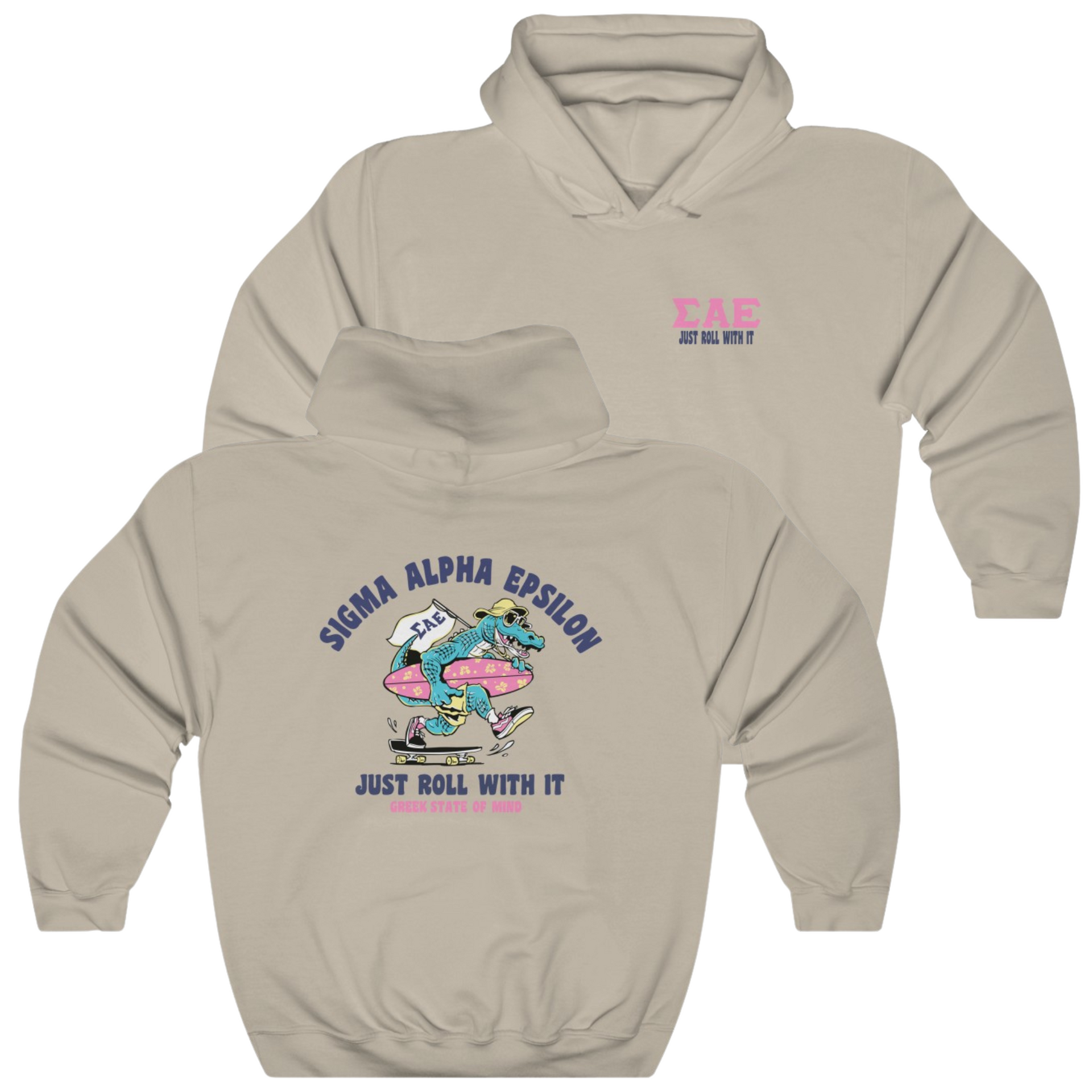 Sand Sigma Alpha Epsilon Graphic Hoodie | Alligator Skater | Sigma Alpha Epsilon Clothing and Merchandise