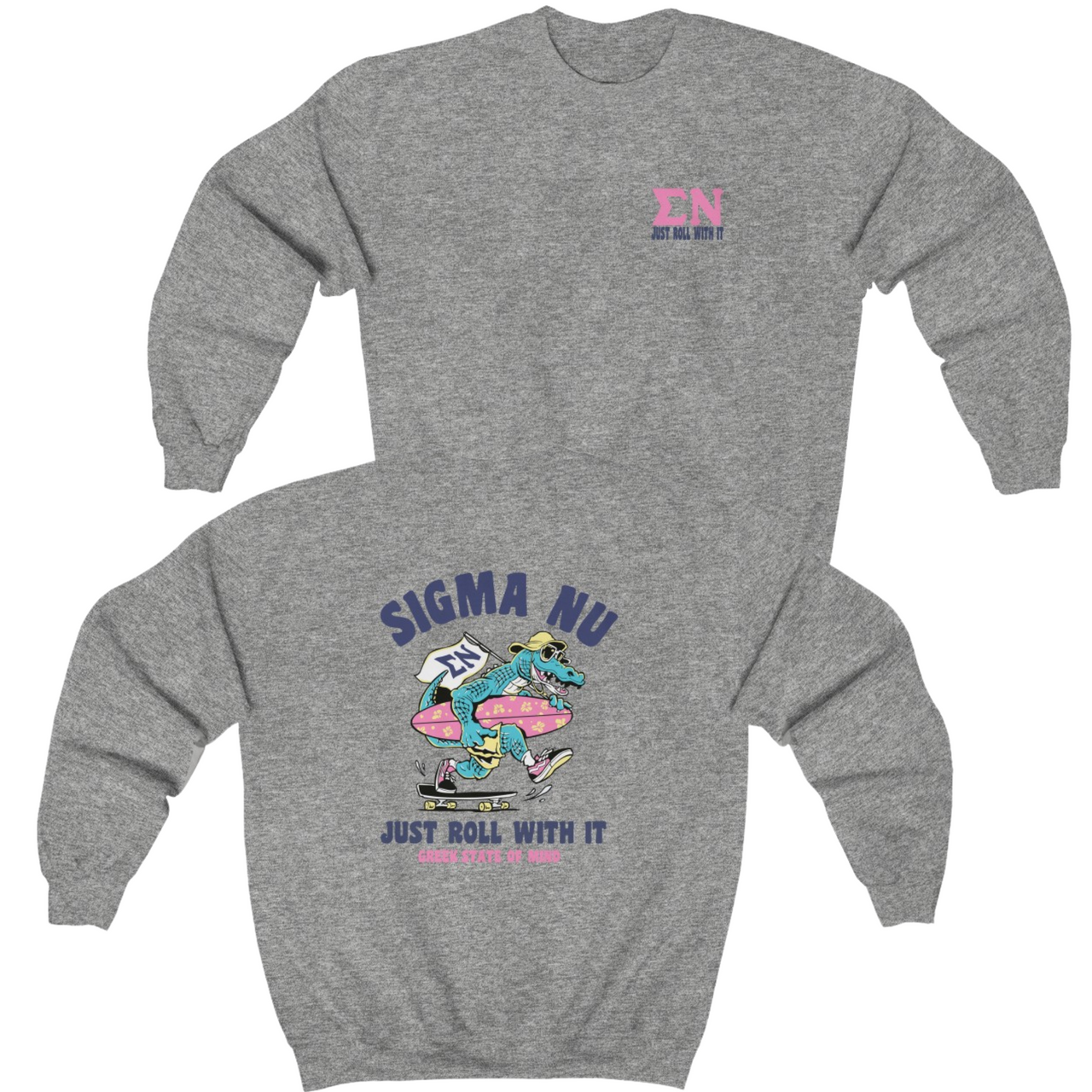 Grey Sigma Nu Graphic Crewneck Sweatshirt | Alligator Skater | Sigma Nu Clothing, Apparel and Merchandise
