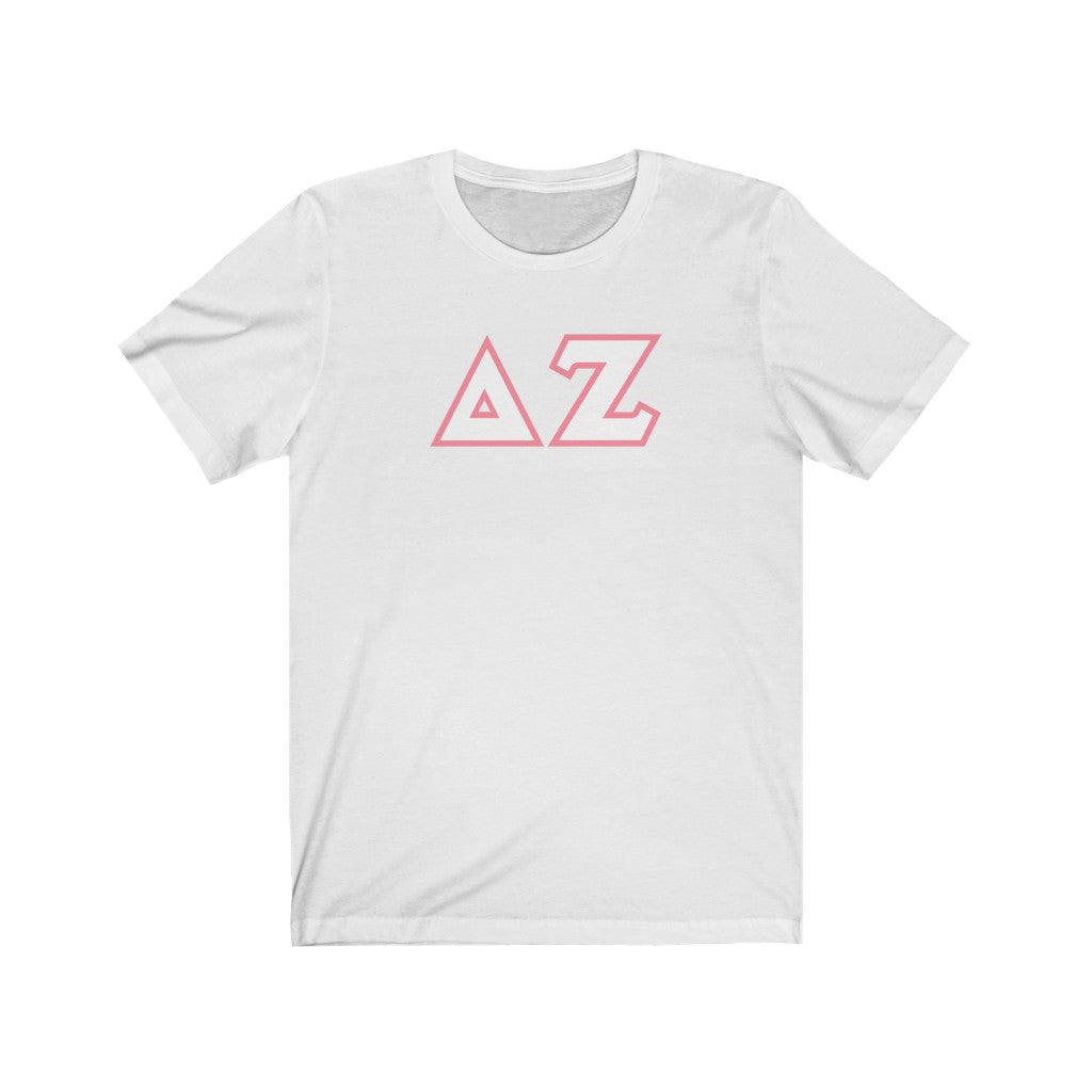 Delta Zeta Printed Letters | White & Pink Border T-Shirt