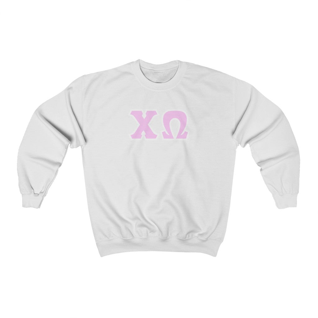 Chi Omega Printed Letters | Pink with White Border Crewneck