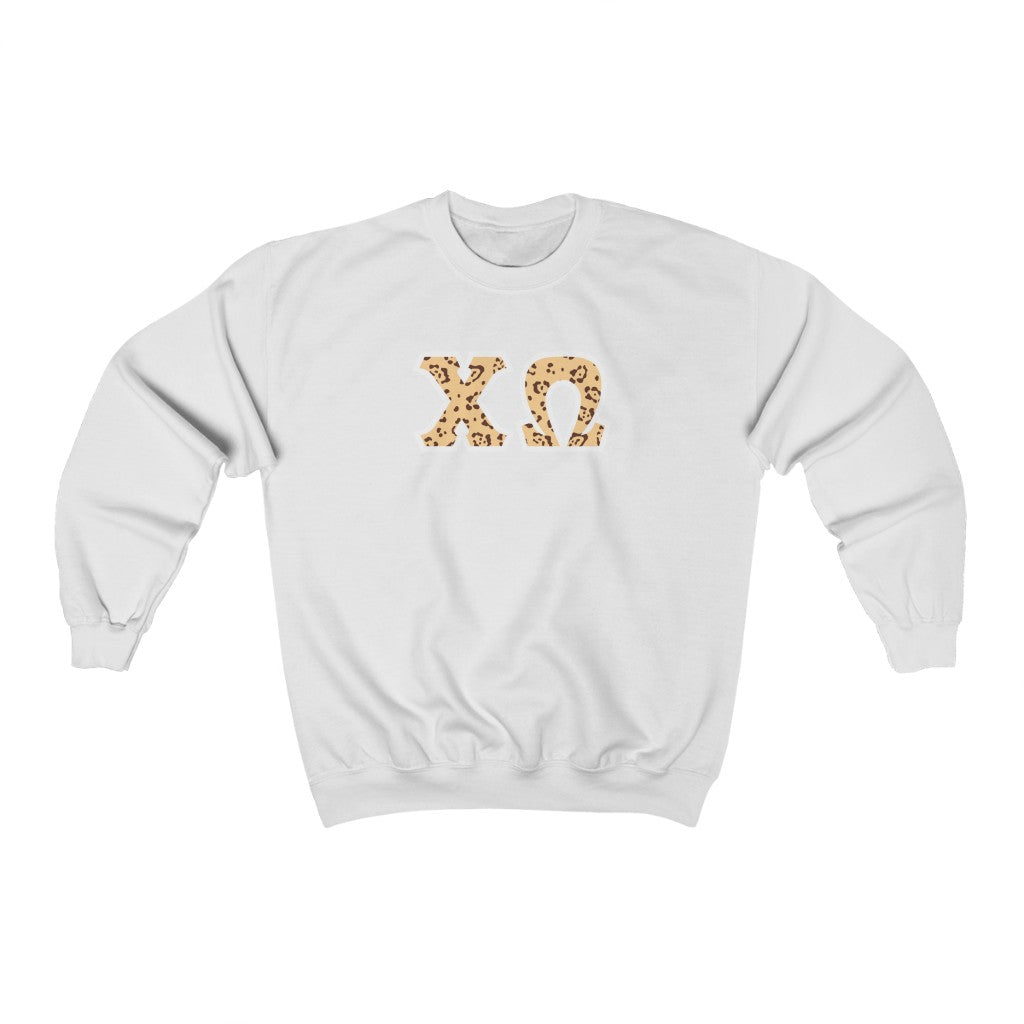 Chi Omega Printed Letters | Leopard Print Crewneck