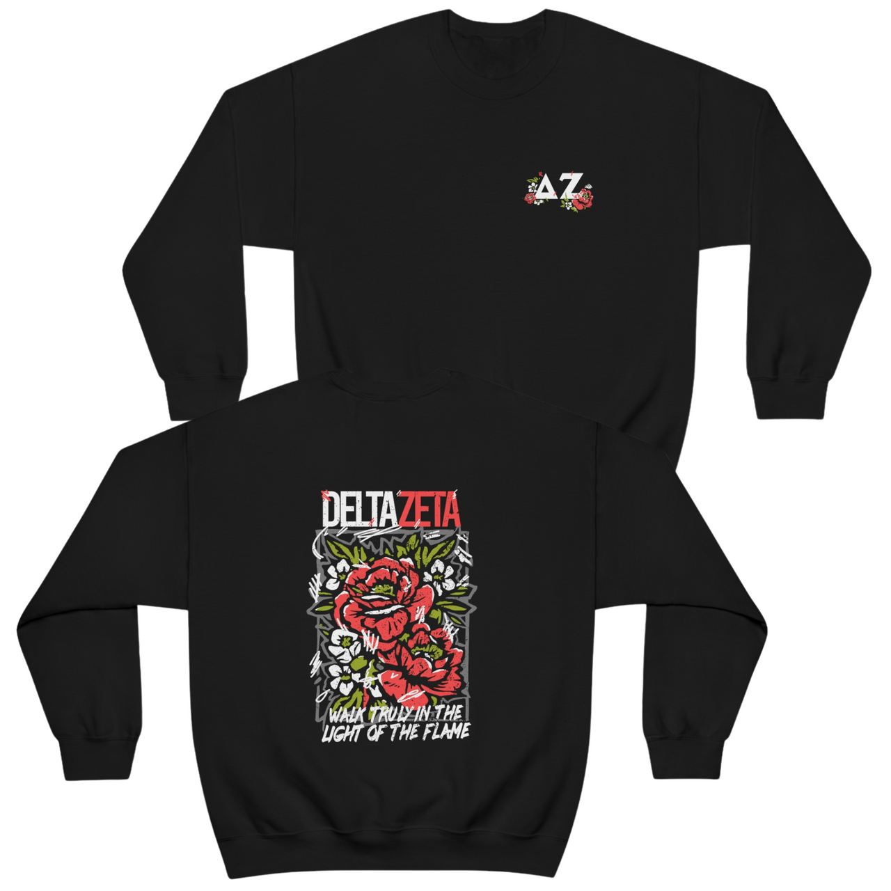 Delta Zeta Graphic Crewneck Sweatshirt | Grunge Roses