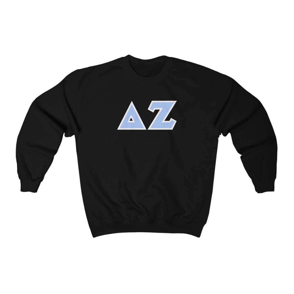 Delta Zeta Printed Letters | L Blue & White Border Crewneck