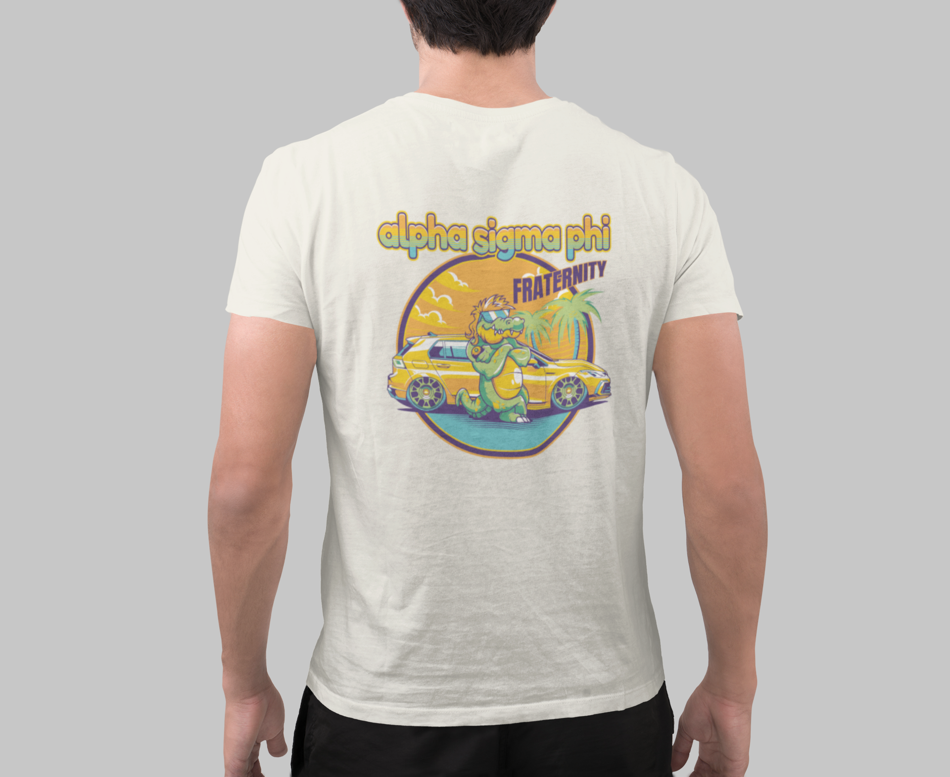 Alpha Sigma Phi Graphic T-Shirt | Cool Croc | Alpha Sigma Phi Fraternity Shirt Back Model