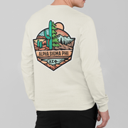 Alpha Sigma Phi Graphic Long Sleeve T-Shirt | Desert Mountains | Alpha Sigma Phi Fraternity Shirt  Back Model