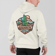 White Alpha Sigma Phi Graphic Hoodie | Desert Mountains | Alpha Sigma Phi Fraternity Shirt Back Model 