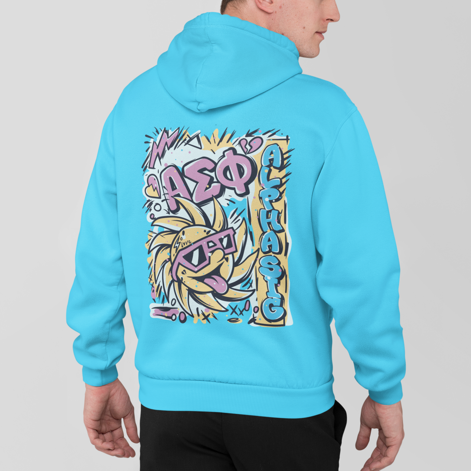 Alpha Sigma Phi Graphic Hoodie | Fun in the Sun | Alpha Sigma Phi Fraternity  blue model 
