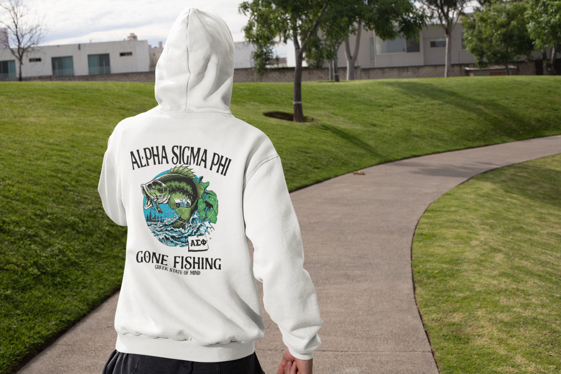 Alpha Sigma Phi Graphic Hoodie | Gone Fishing | Alpha Sigma Phi Fraternity Shirt model 