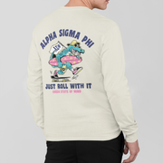 White Alpha Sigma Phi Graphic Long Sleeve | Alligator Skater | Alpha Sigma Phi Fraternity Shirt Back Model 
