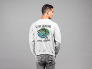 Alpha Sigma Phi Graphic Crewneck Sweatshirt | Gone Fishing | Alpha Sigma Phi Fraternity Shirt  back model 