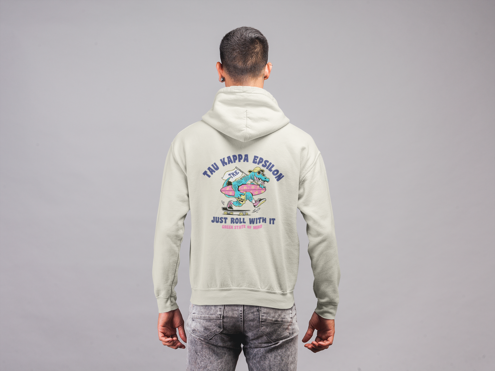 White Tau Kappa Epsilon Graphic Hoodie | Alligator Skater | TKE Clothing and Merchandise model 
