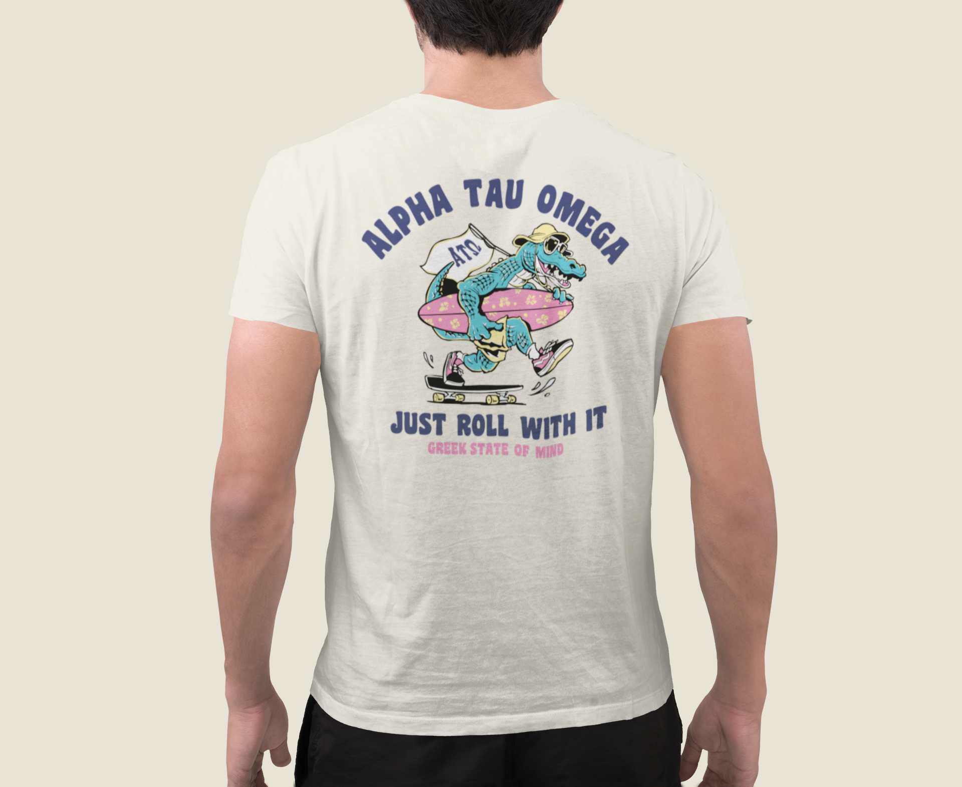 Alpha Tau Omega Graphic T-Shirt | Alligator Skater | Alpha Sigma Phi Fraternity Merch model