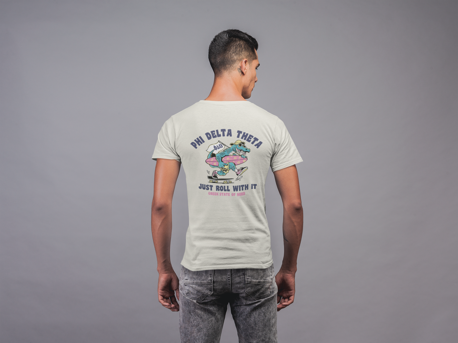 Phi Delta Theta Graphic T-Shirt | Alligator Skater | phi delta theta fraternity greek apparel model 