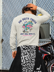 white Phi Delta Theta Graphic Long Sleeve | Alligator Skater | phi delta theta fraternity greek apparel back model 