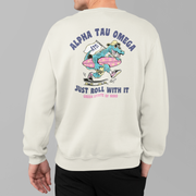 Alpha Tau Omega Graphic Crewneck Sweatshirt | Alligator Skater | Alpha Sigma Phi Fraternity Merch back model 