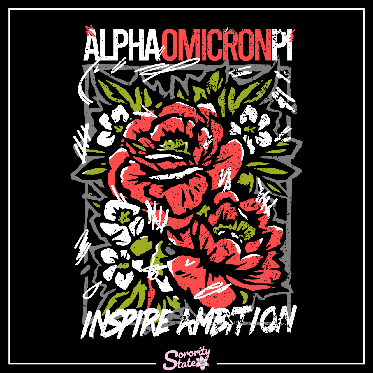 Alpha Omicron Pi Graphic T-Shirt | Grunge Roses