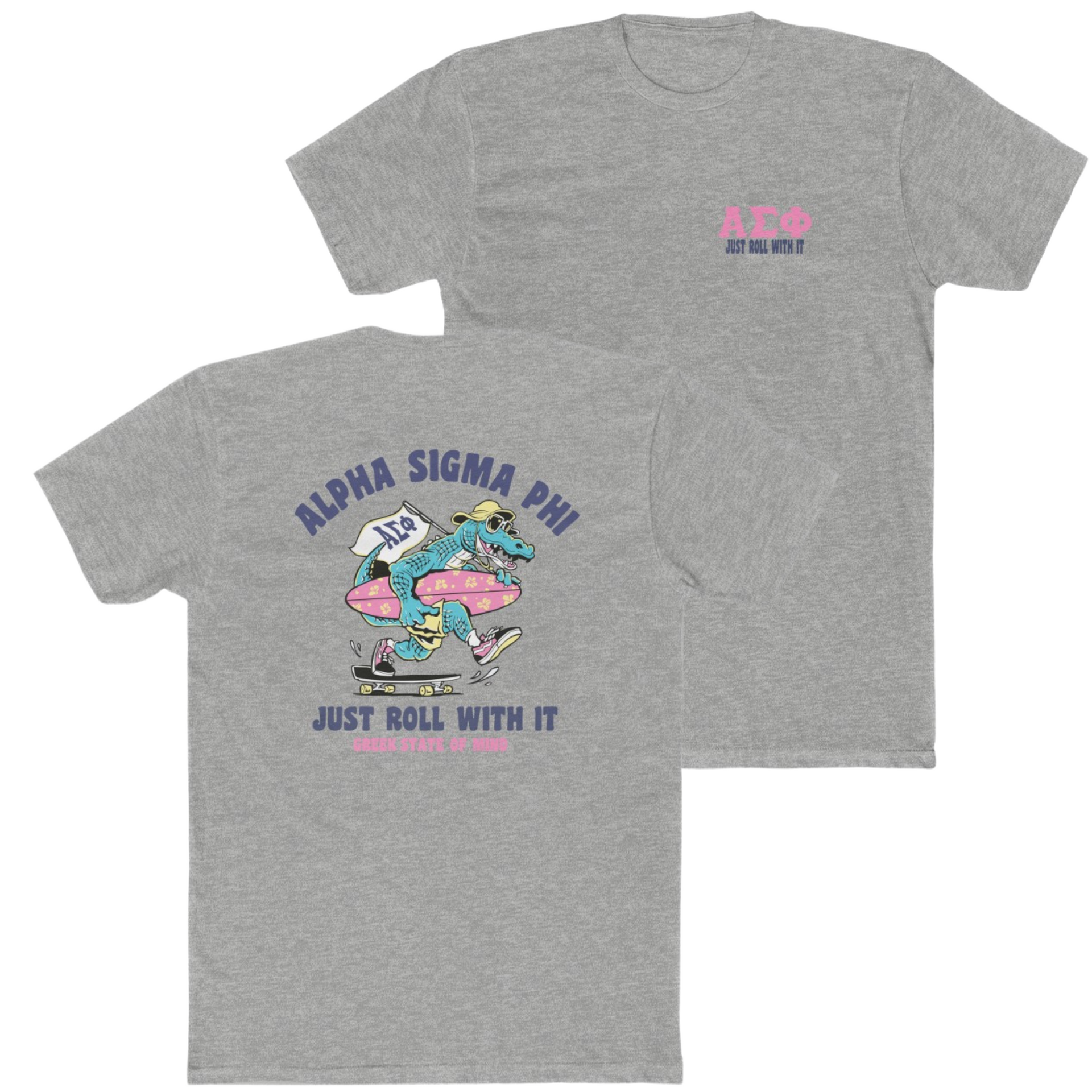 Grey Alpha Sigma Phi Graphic T-Shirt | Alligator Skater | Alpha Sigma Phi Fraternity Shirt