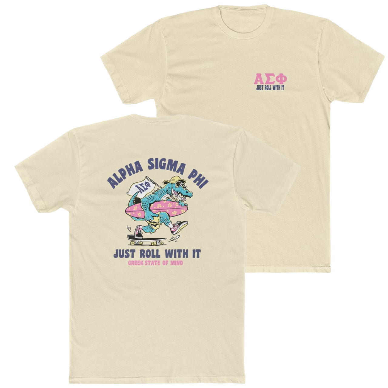 Natural Alpha Sigma Phi Graphic T-Shirt | Alligator Skater | Alpha Sigma Phi Fraternity Shirt