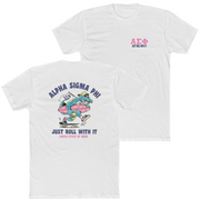White Alpha Sigma Phi Graphic T-Shirt | Alligator Skater | Alpha Sigma Phi Fraternity Shirt